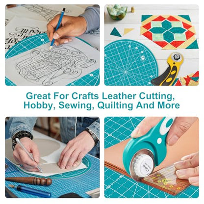 10"x10" Round Rotating Cutting Mat, Self Healing Mat with 360-Degree Rotation & Anti-Slip Base, Sewing Board Cutting Mat Perfect for Fabric Quilting Leather Hobby Project, Turquoise - color: Turquoise, size: 10"L x 10"W