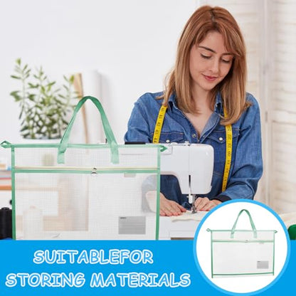 TUSAUW 6 Pcs A3 Project Bags for Quilting Craft Project Bag Clear Mesh Sewing Project Bag with Zipper Handles&Pockets for Artworks Charts and Teaching Material - color: light blue, light pink, light purple, light green, black, and dark blue