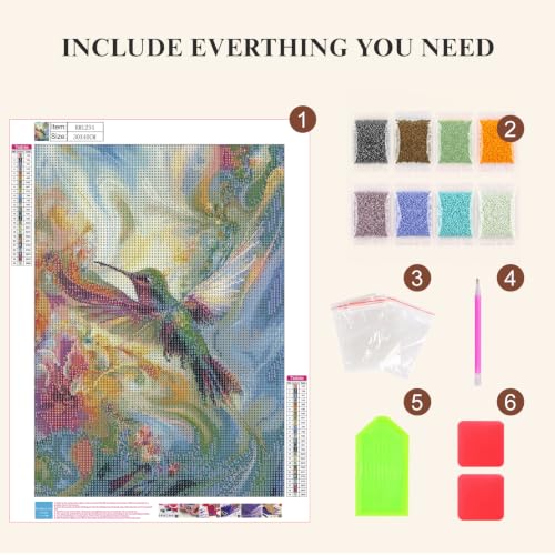 Mosaflare 5D Hummingbird Diamond Painting Kits for Adults 12x16 Inch - color: KM1234-1