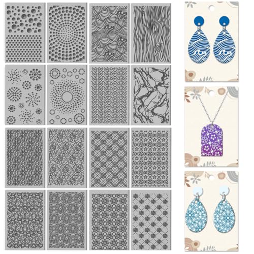 CHGCRAFT 16 Sheets Abstract Floral Clay Texture Mat Seamless Flower Pattern Polymer Clay Texture Sheets DIY Tools for Pottery Earring Jewelry Making Stamp Engraving Machines, 4x2.6inch - style: Abstract Floral