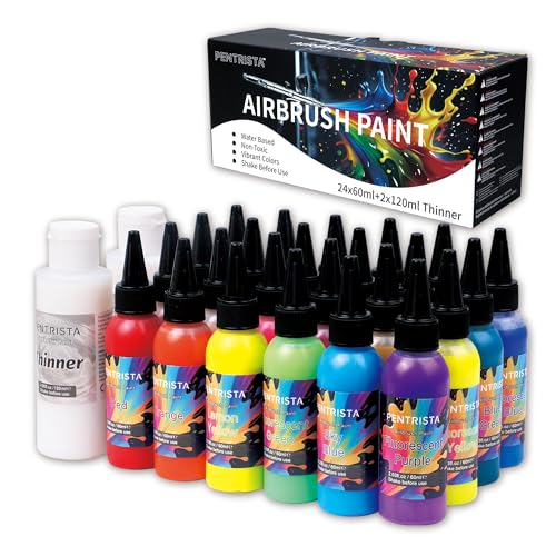 Airbrush Paint,24 Colors(60ml/2.03oz) with Thinner,Ready to Spray | ProfessionaL Airbrush Paint Set, Opaque Water-Based Acrylic Air Brush Paints Bulk for Model, Metal, Plastic, Wood, Canvas - color: 24 Colors, size: 24 Colors