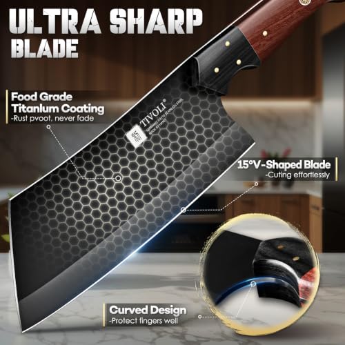 TIVOLI Meat Cleaver Knife 7 inch - Black Butcher Knife for Meat Cutting - size: 6.9"