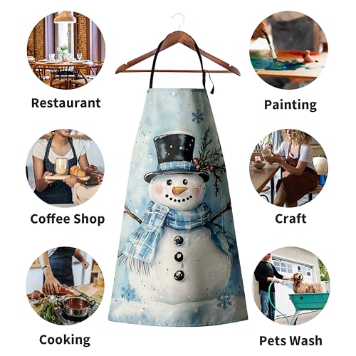 Lovely Snowman Apron Winter Snowflakes Cooking Apron Winter Aprons Xmas Blue Snowflakes Kitchen Aprons With Two Pockets for Baking Crafting Painting - color: Winter Snowman