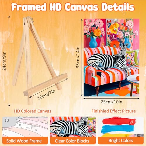 MAXBYE Paint By Numbers Kit for Adults with Frame and Wooden Easel, Zibra Sitting on a Sofa Acrylic Simple Oil Painting Kits for Beginners Gift Home Wall Garden Decor Any Festival 10×14 in - color: ZL057