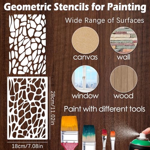 8PCS Large Stencils for Geometric Painting, Reusable Geometric Painting Stencils Abstract Layering Stencil for Painting on Wood Canvas Furniture Floor Decor DIY Supplies - style: Geometric 1