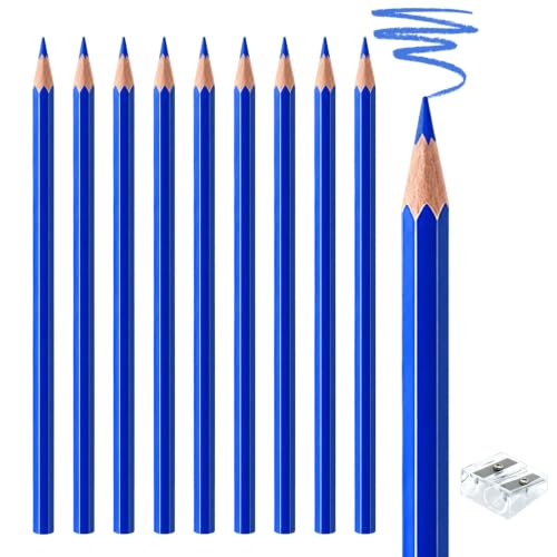 10 PCS Blue Colored Pencils, Pre-sharpened Professional Wooden Art Pencils Set for Artists Painting | Premium Drawing Sketching Supplies - color: Blue