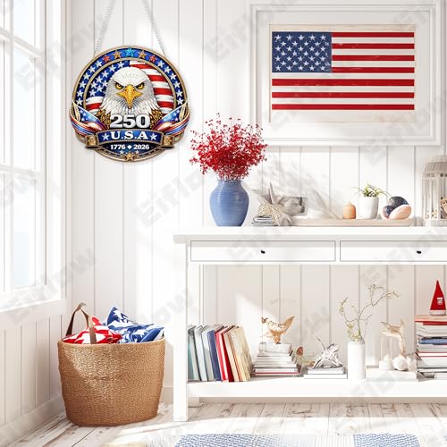 Eiflow Acrylic Diamond Art Hanging Kit for Adults, DIY Diamonds Painting Door Hanger Board Kit, Special Crystal Diamond Art Painting Pendant Ornament (Eagle Badge) - color: Eagle Badge