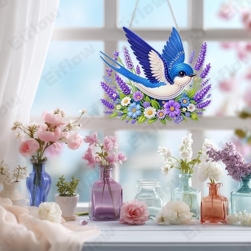 Eiflow Acrylic Diamond Art Hanging Kit for Adults, DIY Diamonds Painting Door Hanger Board Kit, Special Crystal Diamond Art Painting Pendant Ornament (Blue Bird) - color: Blue Bird