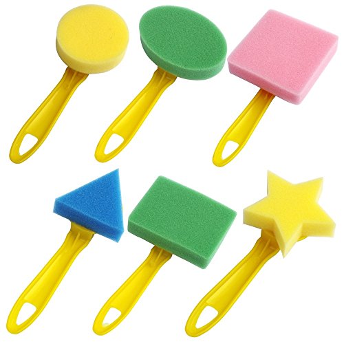 Kids Art & Craft 6 Pieces Fun Painting Drawing Tools for Early Learning - Sponge Brush Set for Water, Watercolor, Oil, Gouache, Acrylic Paint - Art Supplier Creativity 6 Shapes/Set