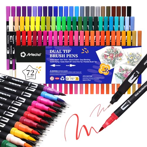 Artecho 72 Colors Dual Tip Markers for Adult Coloring Books