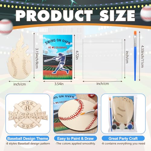 Saypacck 24 Pcs Baseball Party Favors Wooden Paint Craft Kits | Baseball Themed Craft Kit for Kids Birthday Party, Goodie Bags Fillers, Thank You Gifts, Paints Brushes Included - style: Sport Theme