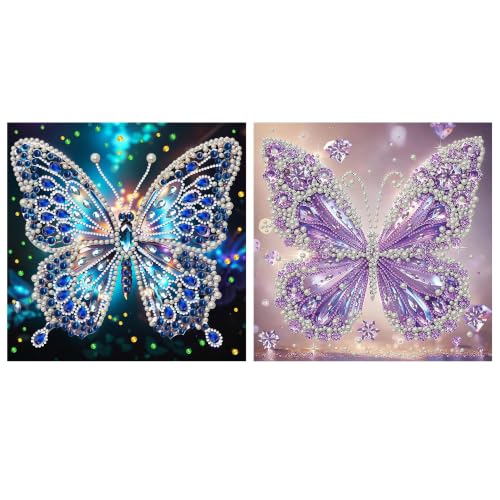 2 Pack Butterfly Diamond Art Pearl Painting Kits for Adults (12×12 inch) - color: WYZ184+WYZ185