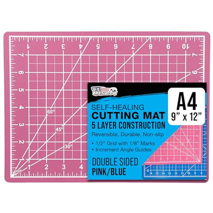 U.S. Art Supply 9"x12" Self-Healing Cutting Mat 5-Ply Pink/Blue | Double-Sided Pink/Blue Craft Mat, Non-Slip Cutting Mats for Crafts, Sewing, Quilting, Scrapbooking - color: Pink/Blue