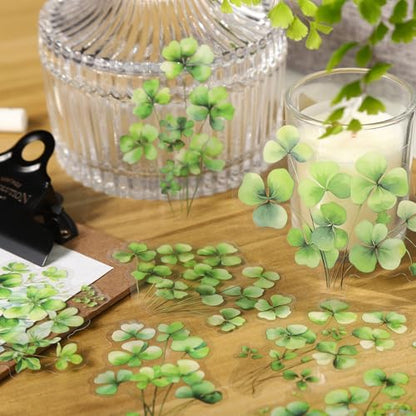 120 Pcs Botanical Leaf PET Stickers for Scrapbook Journaling | Transparent plant ephemera for junk journals, planners, collage, card making, and DIY crafts - color: Leaf Whisper