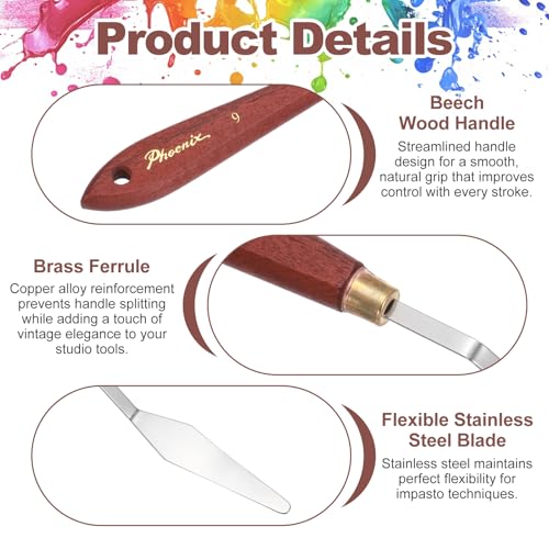 MECCANIXITY Pack of 1 Palette Knife No.9, 8.4" Long Palette Knives with Stainless Steel Flexible Spatula Pallet Knife and Wood Handle for Scraping, Mixing, Oil Acrylic Painting Canvas - style: No.9