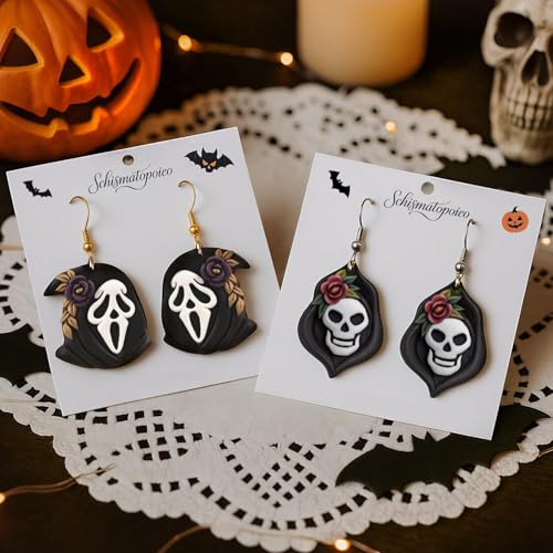 9pcs Halloween Horror Polymer Clay Cutters - Skeleton/Masked Ghost/Skeleton Crow/Demon Scythe, Ideal for April Fools' Day Earrings & Jewelry Making Supplies - color: Halloween Devil-2026