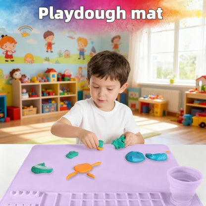 Silicone Painting Mat, 20"X16" Craft Mat,Large Art Mat Clay Mats | Paintbrush Holder, Nonslip Color Dividers Silicone Mats with Built in Cup for Painting, Table, Resin and DIY Purple - color: Purple