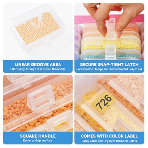20PCS Diamond Painting Storage Containers Trays with Lids | Diamond Art Beads Storage & Line-Up Trays, Diamond Art Accessories Tools, Diamond Painting Dots Organizer, Pink Box Package - size: 20 Piece Tray Kits