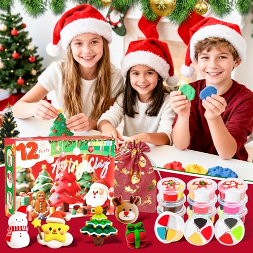 MuseLuxe Air Dry Clay - 12 Boxes Christmas Modeling Clay Kit | 8 Sculpting Tools,Safe & Non-Toxic,DIY Magic Gifts Toys for Boys,Girls,Kids - color: 12 Colors