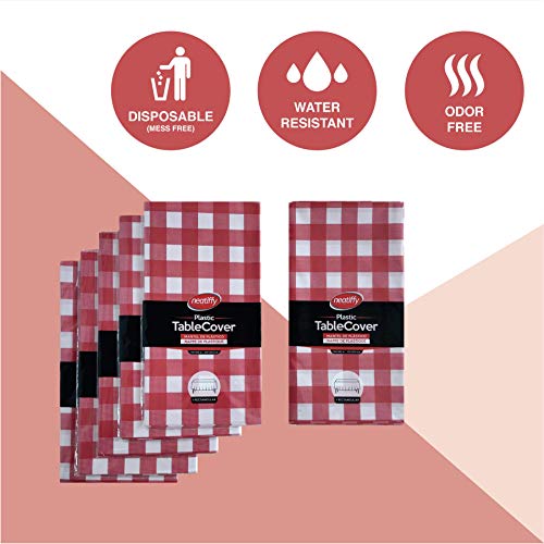 Neatiffy 54 x 108 Inch 6 Pack Rectangle Plastic Table Cloth Picnic/Camping/Party/Banquet Table Cover Disposable/Reusable Tablecloths (Red Checkered) - color: Red Checkered