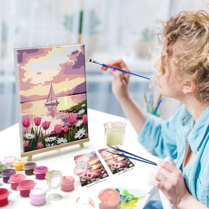 ATDMS Paint by Numbers Kit for Adults, Flowers Paint by Number with Frame - color: Tulips 268