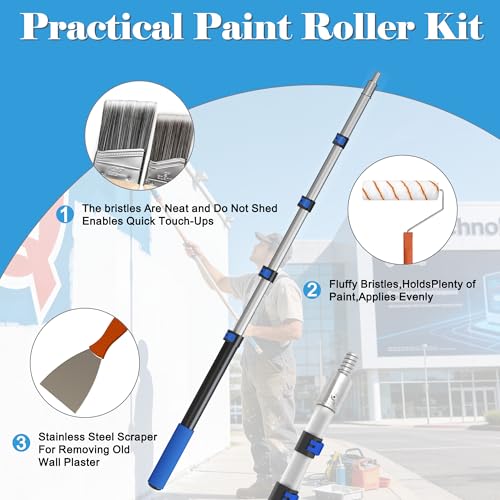Paint Roller Kit with Extension Pole, 2-4FT Adjustable Pole, Professional 27-Piece Paint Kit, 4"9" Paint Rollers, Paint Brushes for Walls, Works with All Latex, Oil-Based Paints and Wood Finishes - color: Orange