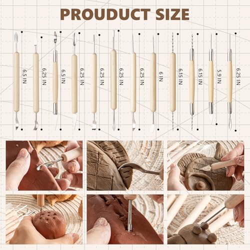 22PCS Wooden Pottery Sculpting Tools, Wood Clay Cleaning Tool Set, Ceramic Modeling Tool for Carving, Molding, Cutting, Trimming, Pottery Wheel, Crafting Supplies, Beginners, Adults, Students - color: Wood-22PCS