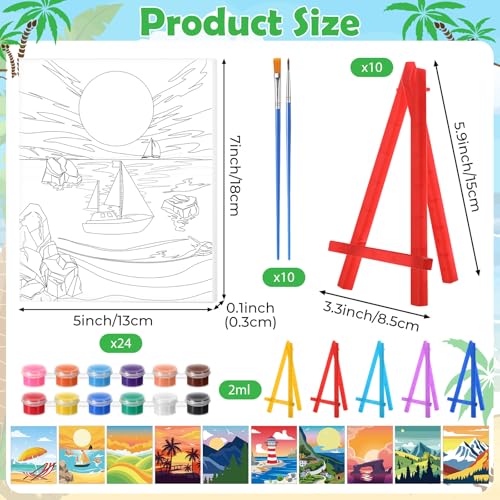 Blosssound 10 Set Pre Printed Canvas Pre Drawn Canvas Painting with Easel Kits 5" x 7" Outline Painting Panels for Beginners, DIY Craft Project, Home Decors(Summer) - style: Summer