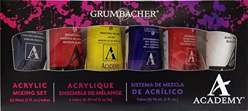 Grumbacher Academy Acrylic Paint Mixing Set, 90ml/3.0 Ounce Metal Tubes, 6-Color Set, Assorted Colors (C1027) - color: 6-Color BASIC Set, size: 3 Fl Oz (Pack of 1)