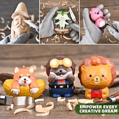 IMYMEE Wood Whittling Kit for Beginners-Complete Whittling Set with 4pcs Wood Carving Knives & 8pcs Basswood Wood Blocks-Perfect Wood Carving Kit Set-Includes Wood Carving Tools for Adults and Kids - color: SET1