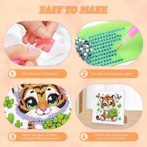 Arttoplus Tiger Diamond Art Kits for Kids 4-6-8-12 with Frame 7x7 inch - color: CC736-US