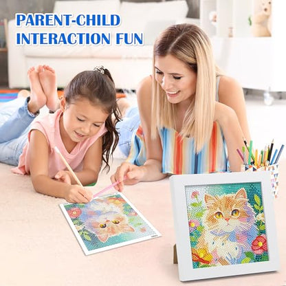 Leixonl Diamond Art Kits for Kids with Framed (7 in) Cartoon Animals DIY Gem Art Painting - Arts & Crafts Gifts for Beginners & Teens (1p-6 in-cat-02) - color: 1p-6 in-cat-02