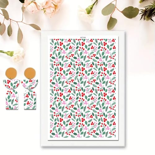 10 Pcs Christmas Clay Transfer Paper for DIY Earrings, Xmas Leaf Holly Double-Sided Water Clay DIY Mold, Disposable Clay Transfer Sheets for DIY Jewelry Making Decor Craft Supplies 5.82X3.93 in - color: Christmas Leaf