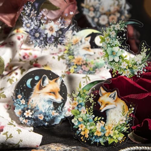 120Pcs Moon Floral PET Stickers, Scrapbook Stickers Kit for Journaling, Ephemera Packs for Junk Journals - color: Moonlit Garden