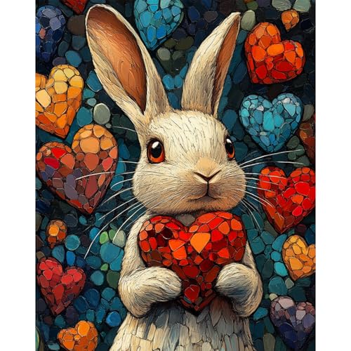 RICUVED Easter Paint by Numbers for Adults, Rabbit Paint by Numbers Kit for Adults Beginners, Heart DIY Acrylic Oil Painting on Canvas Easy for Gift Home Wall Decor 16x20 Inch - color: SO006