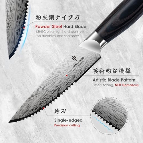 Steak Knives Set of 6, Powder Steel Steak Knife Set | Ultra Sharp 4.5 Inch Serrated Steak Knives with Ergonomic Pakkawood Handle Japanese Knives for Steak, Bread and Butter - size: 6PCS Steak Knife Set