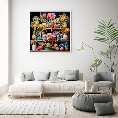 Possoco Paint by Numbers Kit for Adults Beginner Plants, Succulent Easy Adult Paint by Number Kits on Canvas, DIY Acrylic Watercolor Oil Paint by Number for Adults Teens for Home Decor 16x16 Inch - color: DG-OP-ColorSucculent-4040