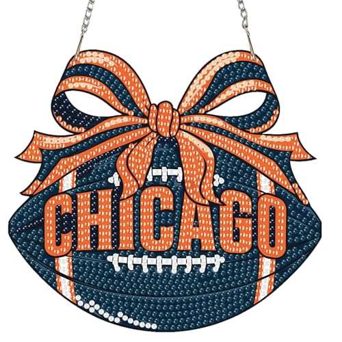 Rertcioph Football Diamond Art Hanging Kit for Adults, DIY Acrylic 5D Diamond Painting Hanging Ornament for Chicago Home Wall Decor and Gift - color: Chicago