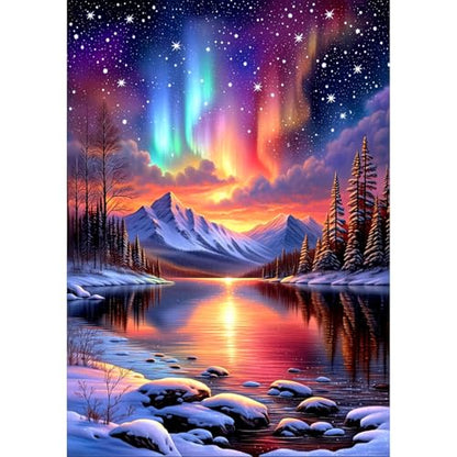 MAXBYE Diamond Art Kits for Adults, Starry Sky Lake Bedazzling Dot Painting for Adults，5D Full Drill Gem Art Painting Kit, Easy DIY Craft for Stress Relief 12x16in - color: ZD051