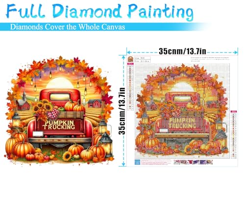 MRMIOOM DIY Pumpkin Trucking Diamond Art Kits for Adults, 5D Autumn Diamond Painting Kits for Adults Beginners, Full Round Drill Gem Art Kits for Home Wall Decor 13.8x13.8 Inch - color: D040-US