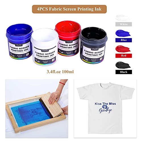 Caydo 46 Pieces Screen Printing Kit with 4 Color Screen Printing Ink, 2 Size Screen Printing Frame and Squeegees for Screen Printing - size: 13.5 fl oz
