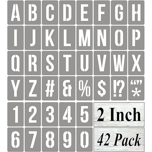 2 Inch Alphabet Letter Stencils for Painting - 42 Pack Letter and Number Stencil Templates with Signs for Painting on Wood, Reusable Numbers and Letters Stencils for Chalkboard Wood Signs & Wall Art - size: 2 Inch