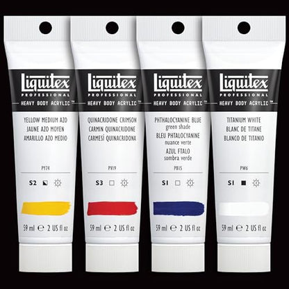Liquitex Heavy Body Acrylic Paint Set, 4 x 59ml, Mixing Primary Color Set - size: 8 Ounce (Pack of 1), style: Mixing Set 4 x 59ml (2-oz)