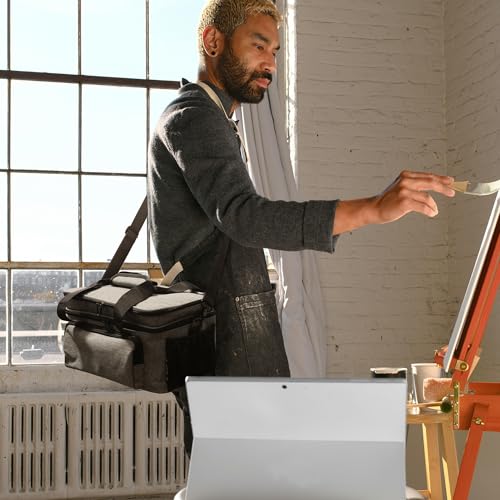 Acrylic Paint Organizer Bag, Holds 54 (2 oz) Bottles | Art Supply Storage Case with Handle and Shoulder Strap, Durable Fabric, Brush Pocket, Palette Board, Grey