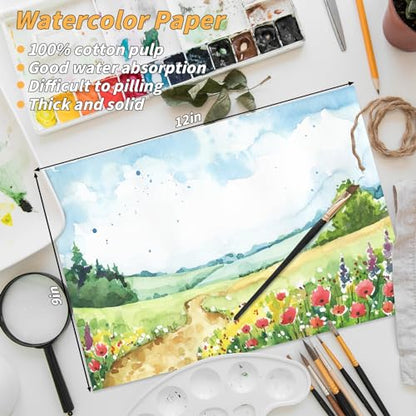 150 Sheets 100% Cotton Watercolor Paper Bulk -140LB/300GSM Art Paper-9 x 12 inch Painting & Craft Paper, Finger Paints, Watercolor, Tempera, Drawing, Art Room & Home School Crafts - style: 9x12in-140LB/300GSM
