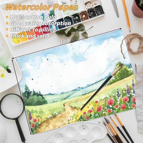 150 Sheets 100% Cotton Watercolor Paper Bulk -140LB/300GSM Art Paper-9 x 12 inch Painting & Craft Paper, Finger Paints, Watercolor, Tempera, Drawing, Art Room & Home School Crafts - style: 9x12in-140LB/300GSM