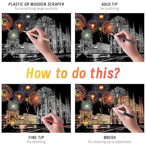 Iskueal Scratch Art for Adults(8 Sheets A4),Family Creative DIY Painting Papers for Travel Lovers,Craft Lovers|Creative Scratch Art Adult (Philadelphia/Italy) - color: (Philadelphia/Italy)