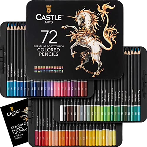 Castle Art Supplies 72 Colored Pencils + Sketchbooks Bundle | Premium Soft Series Colored Pencils in Decorative Tin Plus Drawing Paper | Perfect for Adult Coloring and School Supplies
