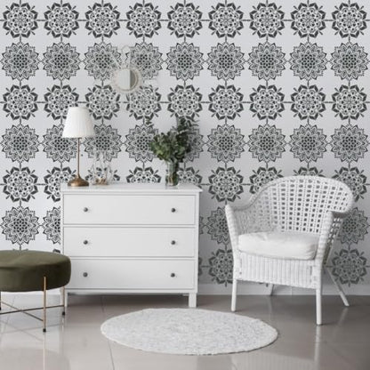 12Pack Large Mandala Stencils for Painting on Wood 18x10 in and 12x 12 in Damask Stencils for Walls Reusable Floral Texture Stencil with Brushes Drawing Templates for Floor Furniture Tile Fabric - style: Mandala Stencils-12PCS