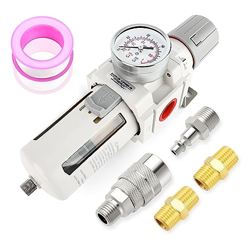 MEANLIN Air Compressor Moisture Filter, AW4000-06 Air Line Filter, 3/4" NPT Inlet with 150 PSI Gauge and Valve Shut Off Switch for Air Tools and Spray Paint Gun - color: Munual Drain, size: 3/4"NPT